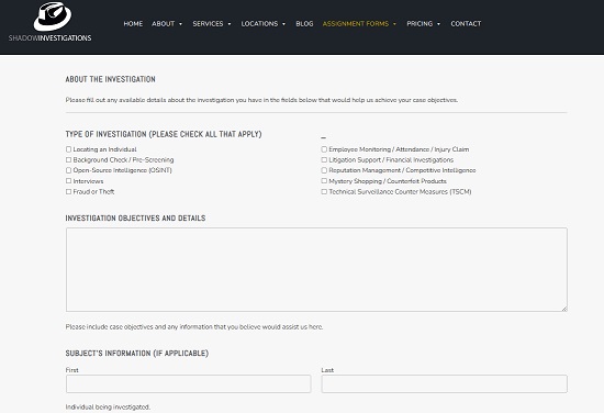 Shadow Investigations Intake Form