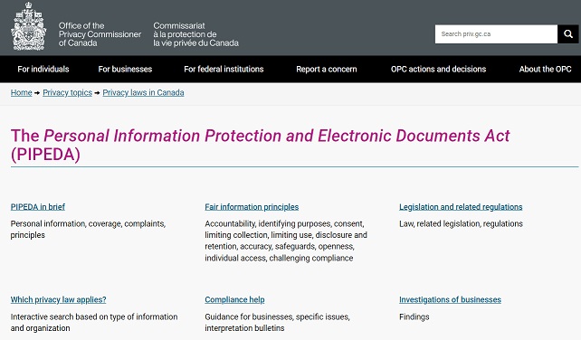 PIPEDA at government website.