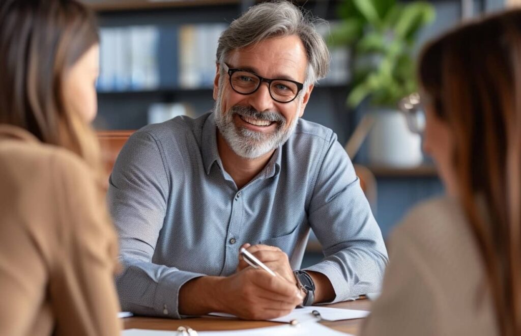 A Private Investigator taking a witness statement interview for a Guardianship, Child Custody, Family Law Case while seated in an office.