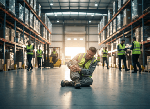 Top Fraudulent Injury Claim Warning Signs No Witnesses employee holding leg on floor with no witnesses.