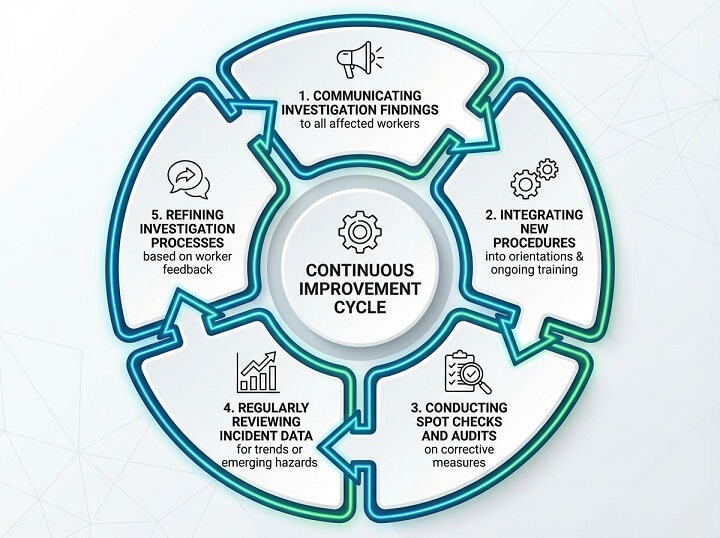 WorkSafeBC Investigations Continual Evaluation and Adjustment Continuous Circle Infographic