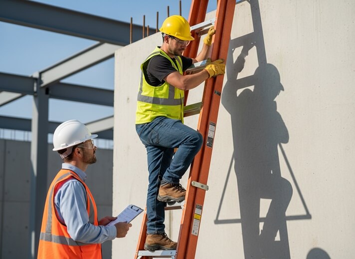 WorkSafeBC Investigations Equipment and Safety Inspections photo of an employee on a ladder