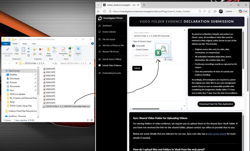 Submitting Video Evidence Hash Values Instructions 11 CSV File Upload 1