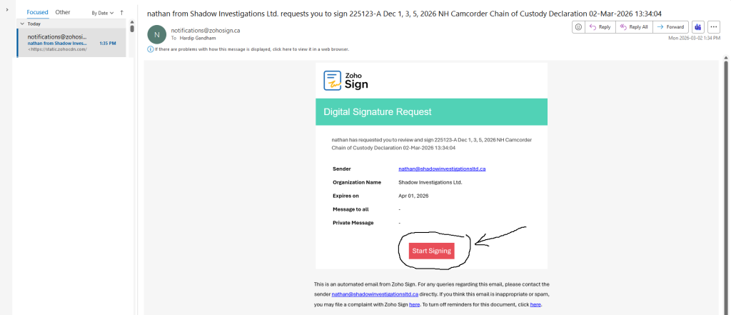 Submitting Video Evidence Hash Values Instructions 13 Zoho Email 1