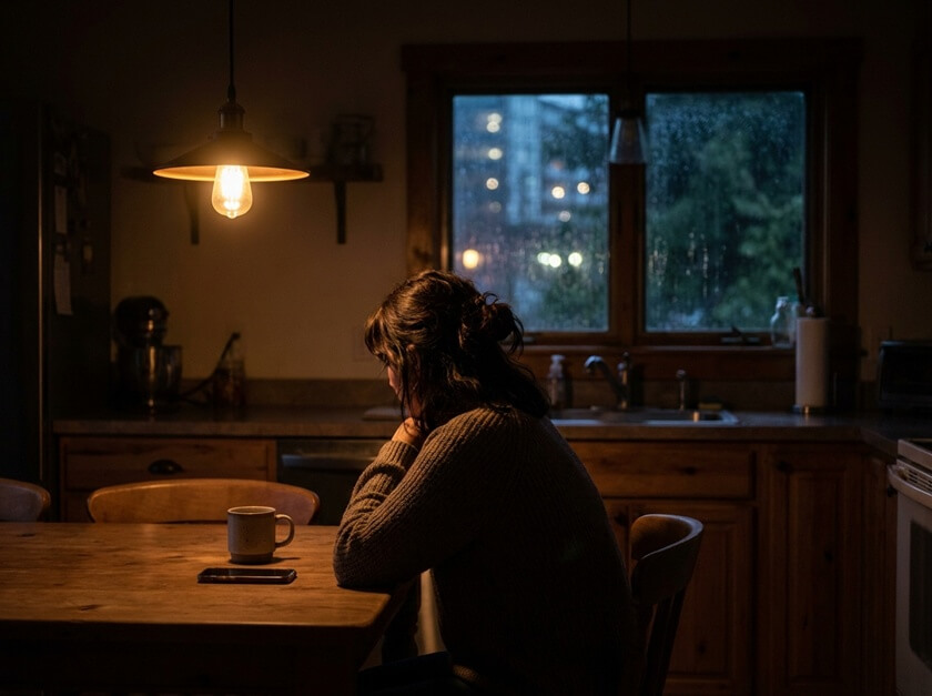 When Should You Hire a PI If You Suspect Your Partner is Cheating? 1 A woman sitting in a dimly lit room wondering when Should You Hire a PI If You Suspect Your Partner Is Cheating?